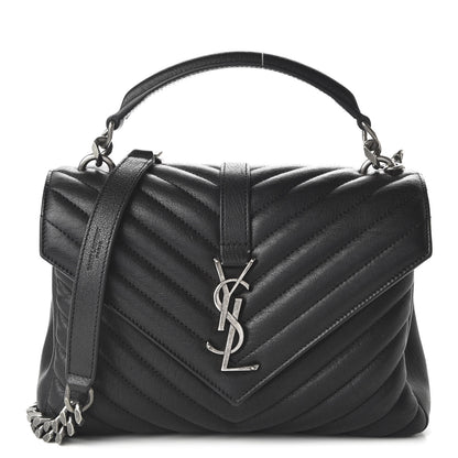 Saint Laurent Sheepskin Matelasse Chevron Monogram Medium College Bag Black 1 of 12