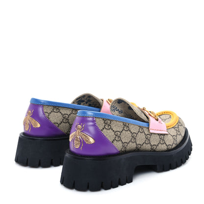 Gucci GG Supreme Monogram Cordovan Lux Womens Harald Horsebit 25mm Platform Loafers 37.5 Beige Sugar Pink Crop Shine Purple Marine 5 of 9
