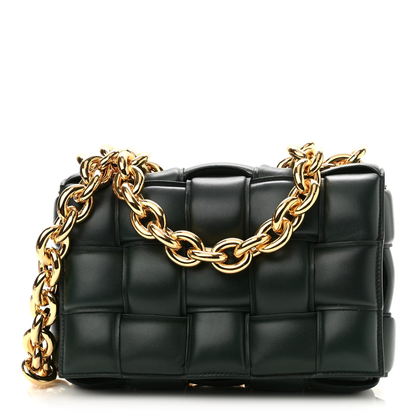 Lambskin Maxi Intreccio Padded Chain Cassette Crossbody Bag Raintree