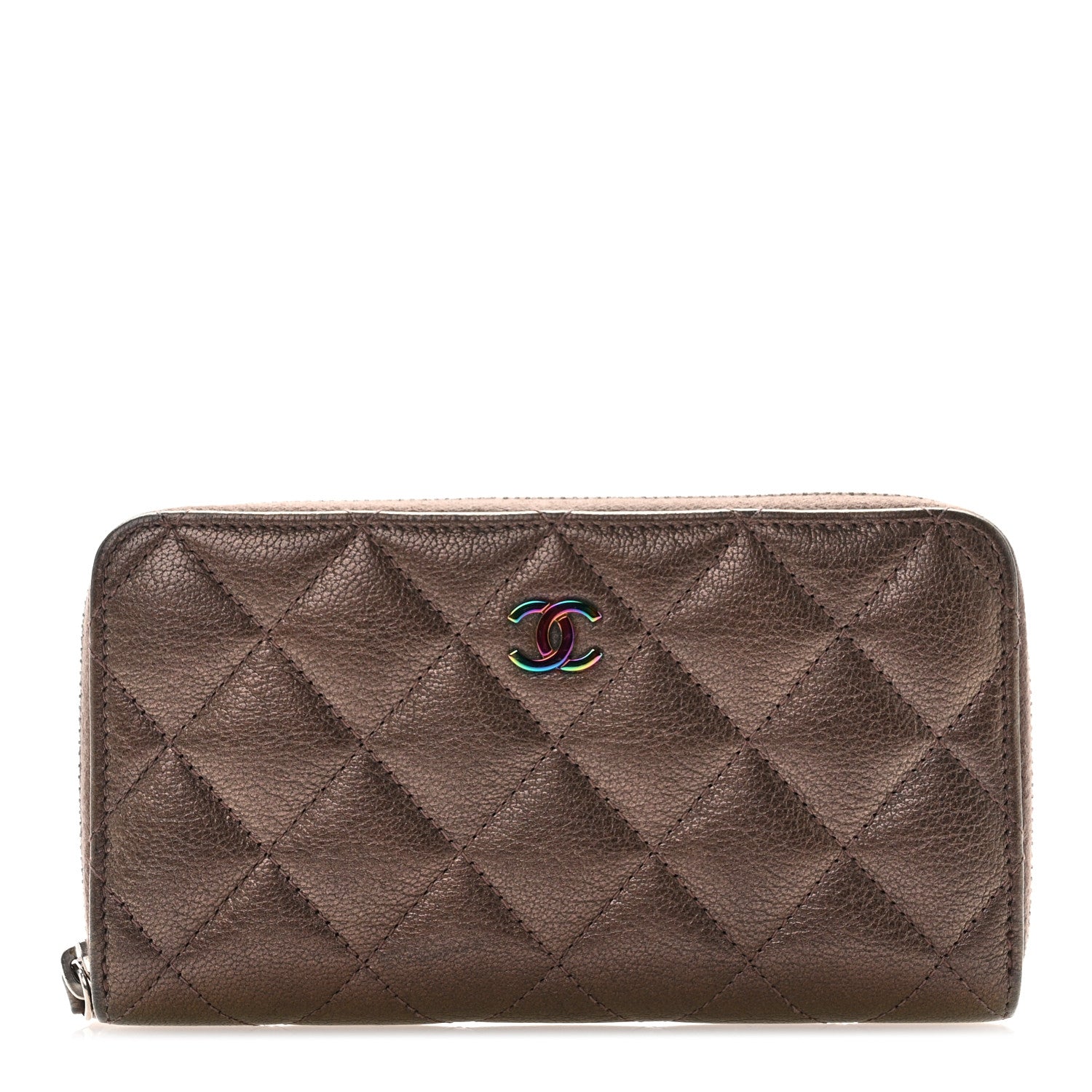 Chanel Iridescent Goatskin Quilted Small Zip Around Wallet Bronze 1 of 11
