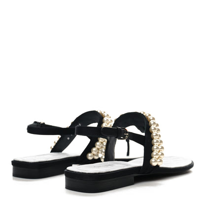 Chanel Grosgrain Pearl CC Sandals 40 Black 4 of 8