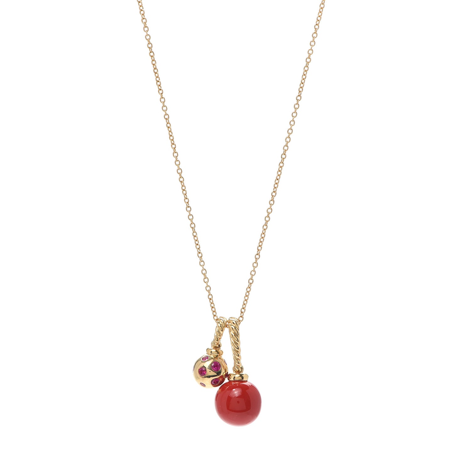 18K Yellow Gold Sterling Silver Ruby Enamel Solari Pendant Necklace Cherry