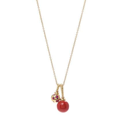 David Yurman 18K Yellow Gold Sterling Silver Ruby Enamel Solari Pendant Necklace Cherry 1 of 5