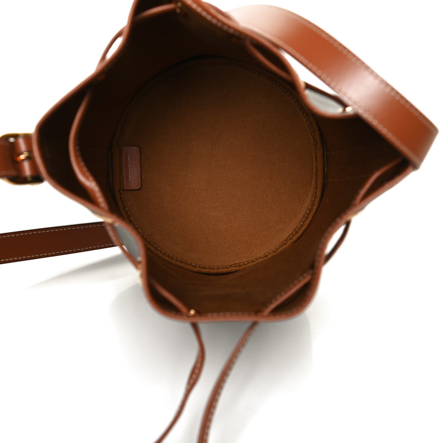 Triomphe Canvas Calfskin Small Drawstring Bucket Bag Tan