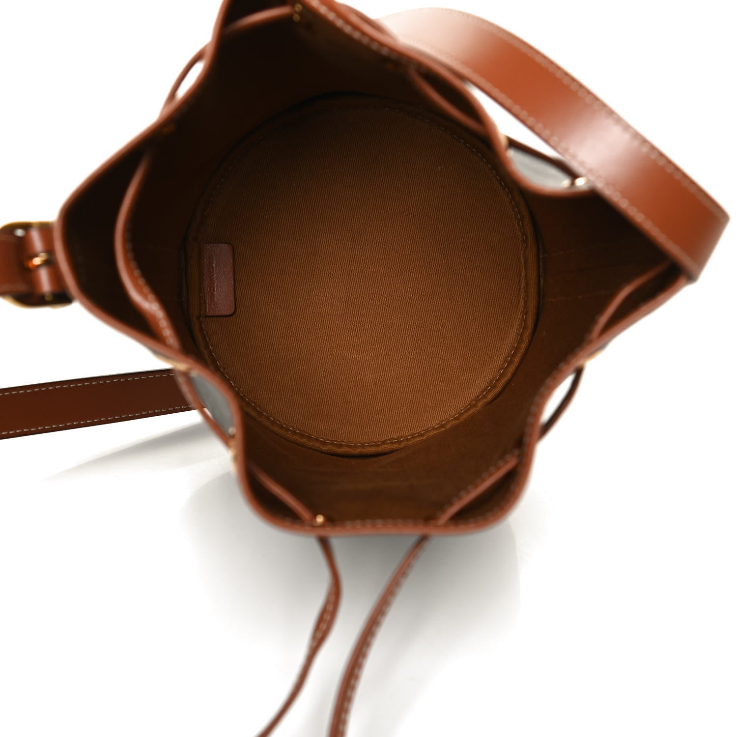 Celine Triomphe Canvas Calfskin Small Drawstring Bucket Bag Tan 5 of 13