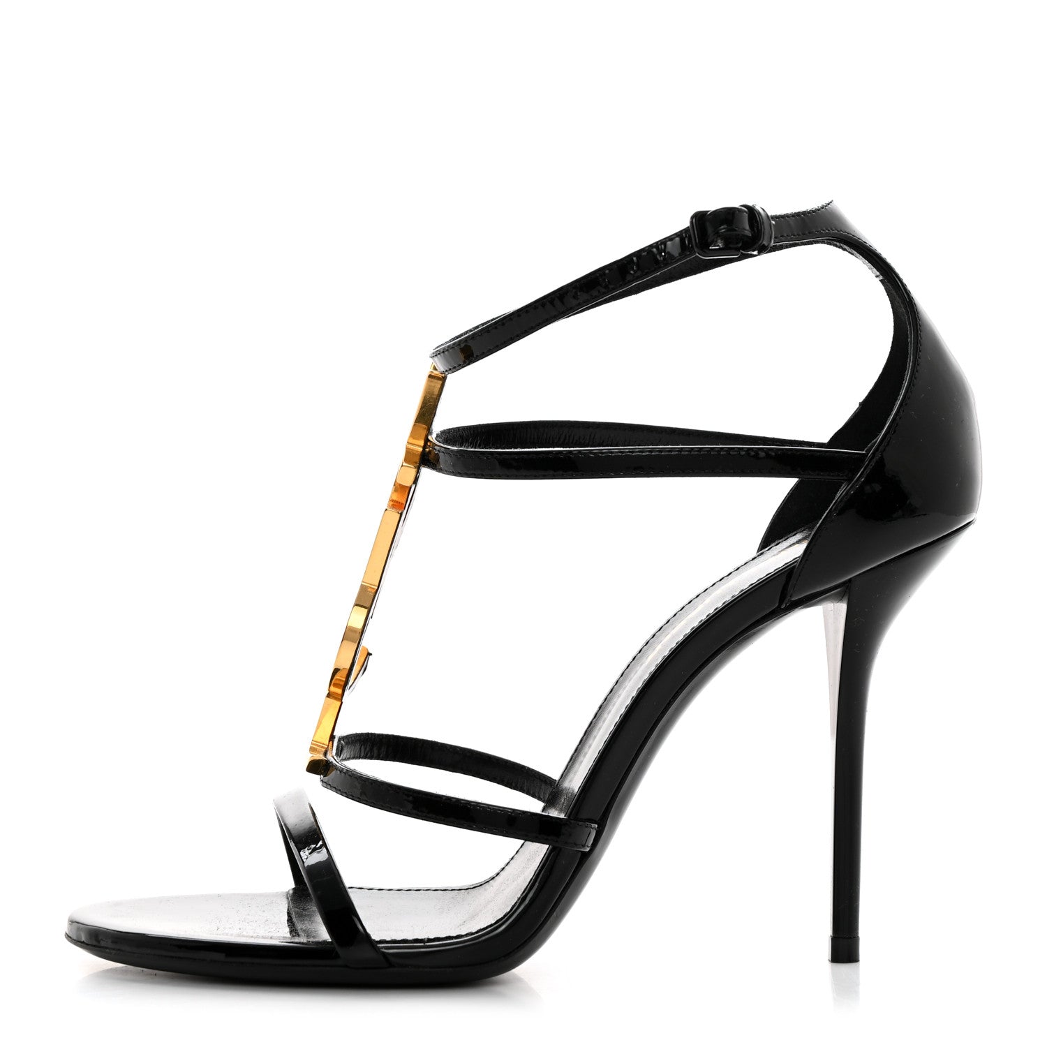 Saint Laurent Patent Cassandra 100 Sandals 37.5 Black Gold 1 of 9