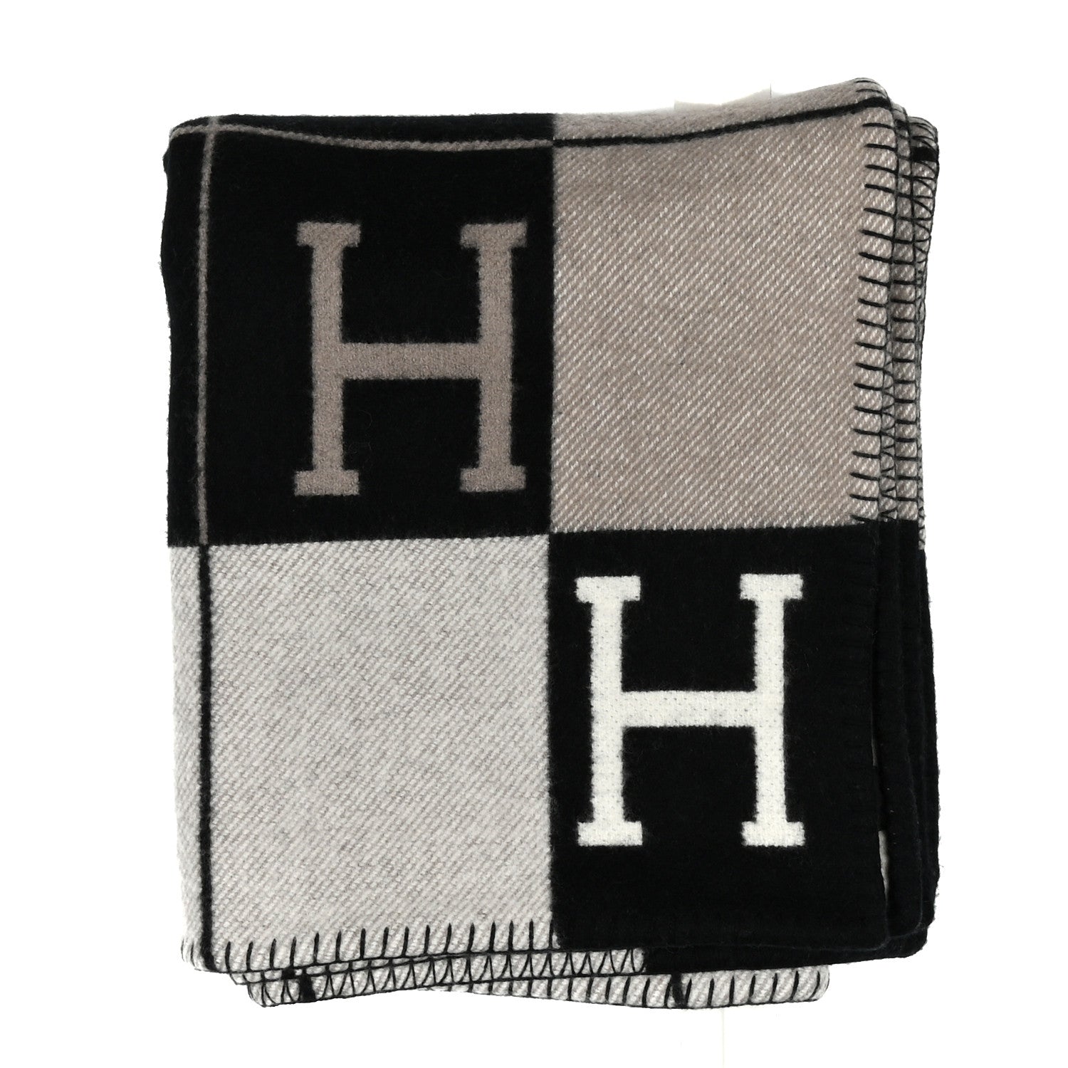Hermes Wool Cashmere Avalon III Blanket Ecru Black 1 of 4