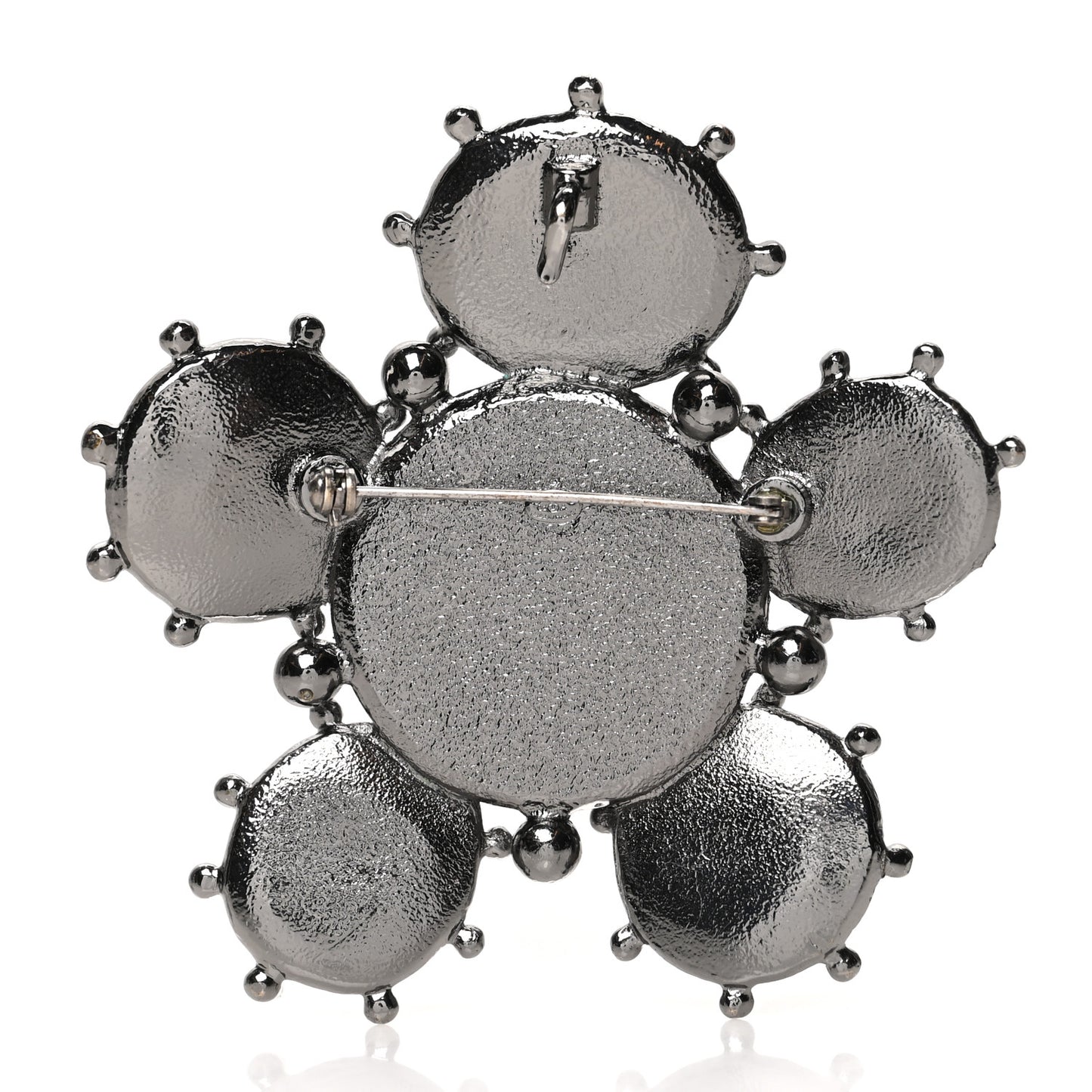 Crystal Pearl Gripoix Poured Glass CC Brooch Silver Black