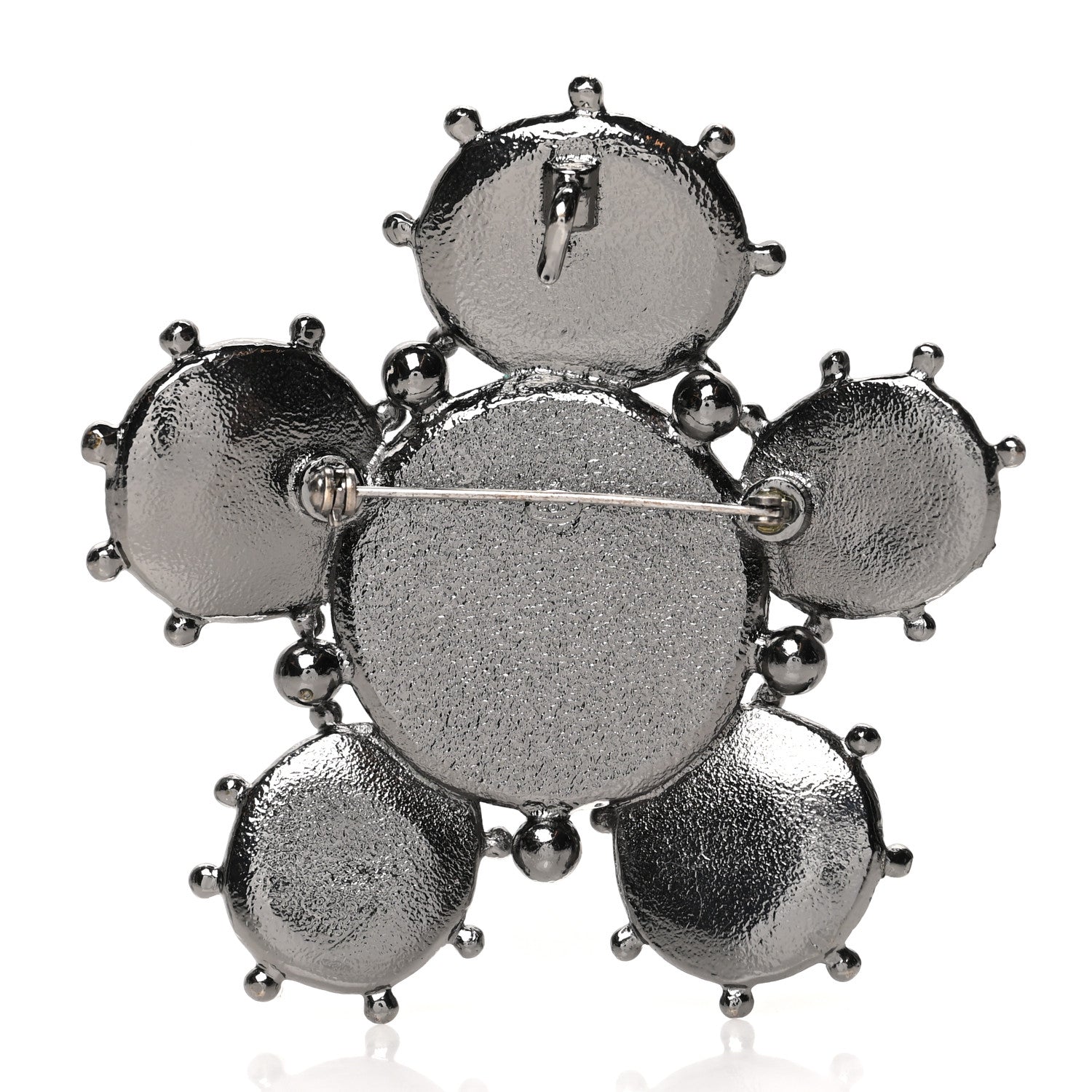 Chanel Crystal Pearl Gripoix Poured Glass CC Brooch Silver Black 3 of 4