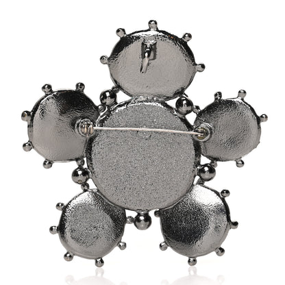 Chanel Crystal Pearl Gripoix Poured Glass CC Brooch Silver Black 3 of 4
