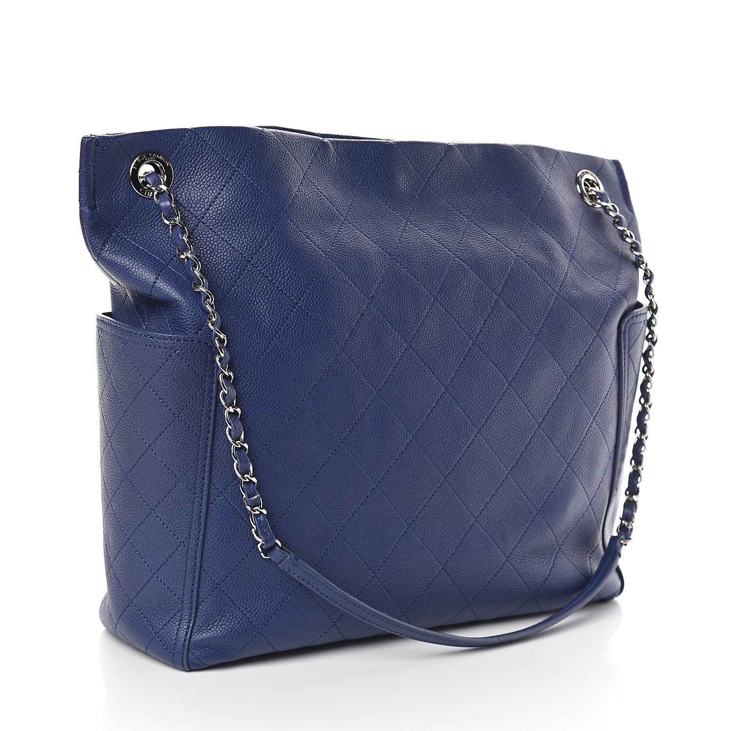 Chanel Grained Calfskin Stitched CC Pocket Tote Navy Blue 3 of 11