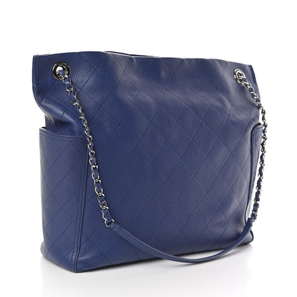 Chanel Grained Calfskin Stitched CC Pocket Tote Navy Blue 3 of 10