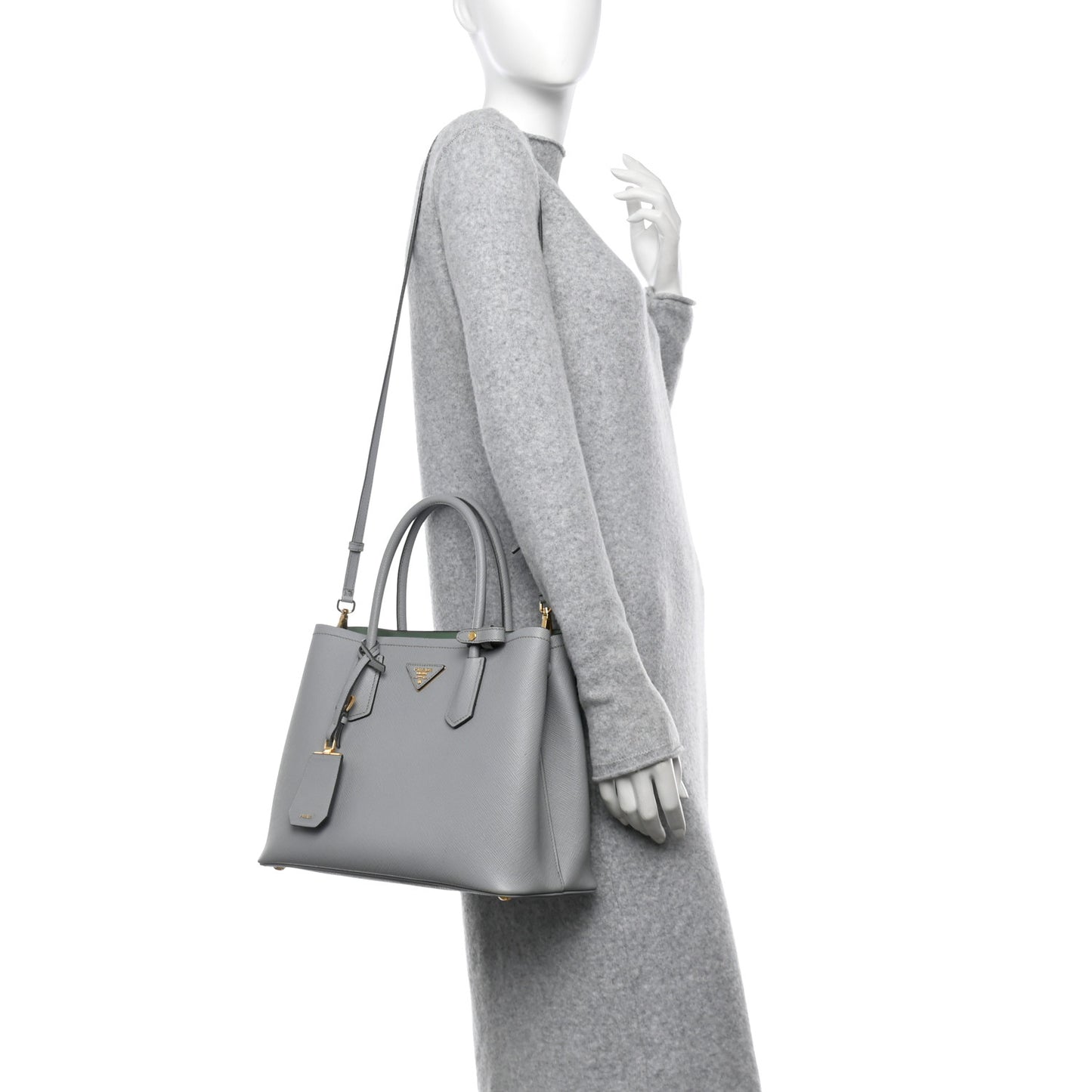 Saffiano Cuir Medium Double Bag Granito Acquamarina