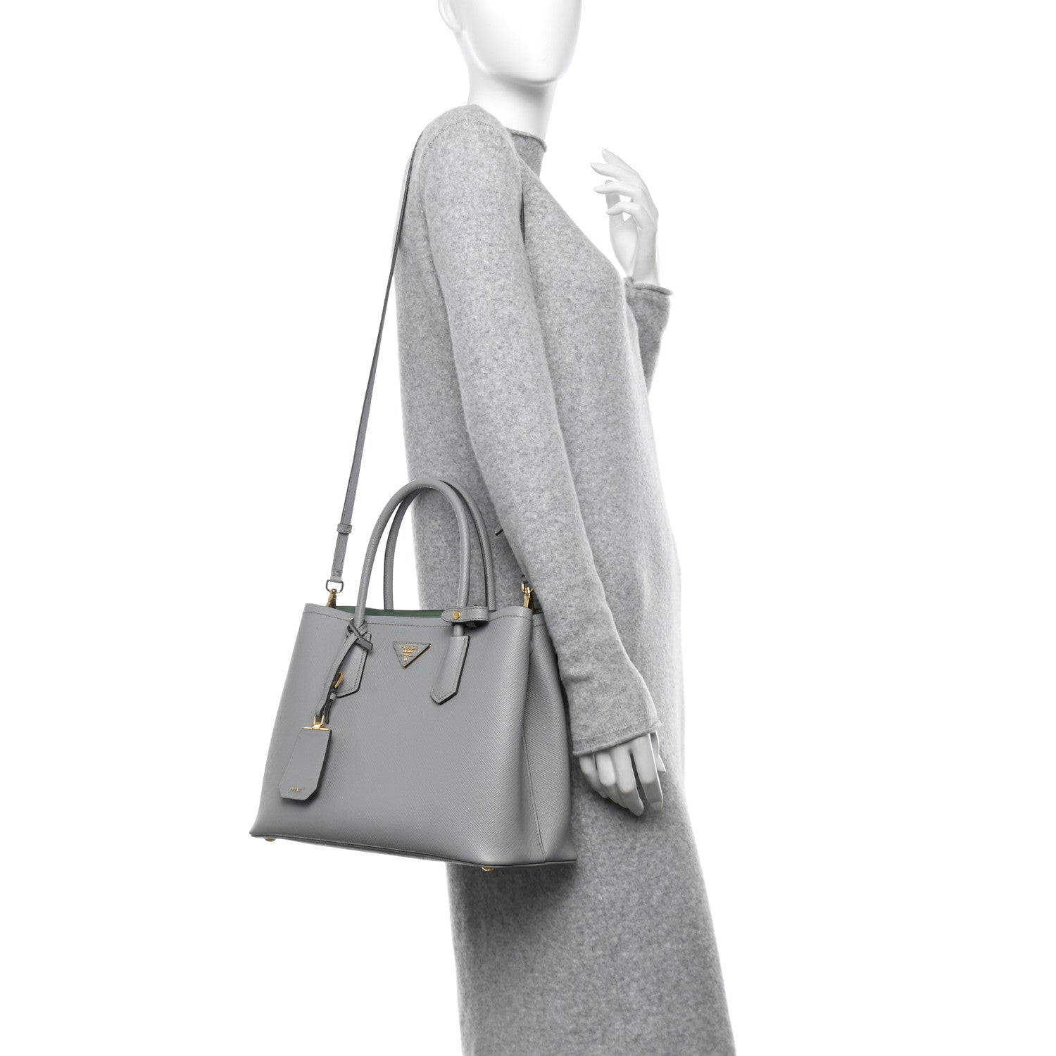 Prada Saffiano Cuir Medium Double Bag Granito Acquamarina 2 of 15