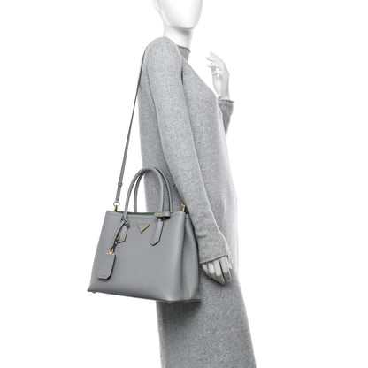Prada Saffiano Cuir Medium Double Bag Granito Acquamarina 2 of 15