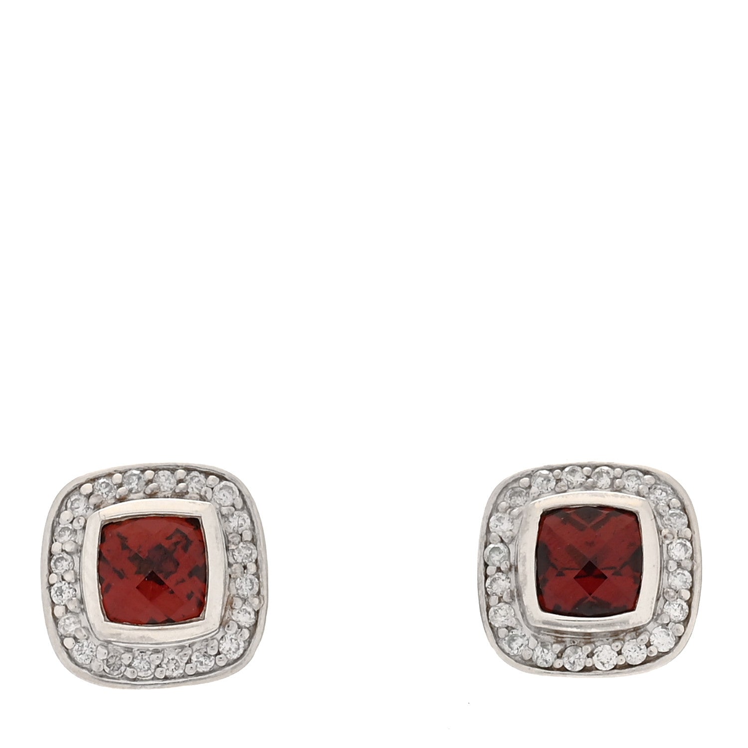 David Yurman Sterling Silver Pave Diamond Garnet 5mm Petite Albion Earrings 1 of 6