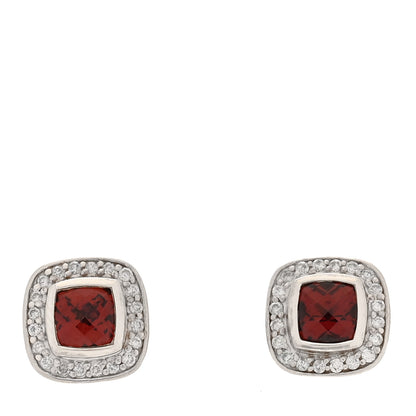 David Yurman Sterling Silver Pave Diamond Garnet 5mm Petite Albion Earrings 1 of 6
