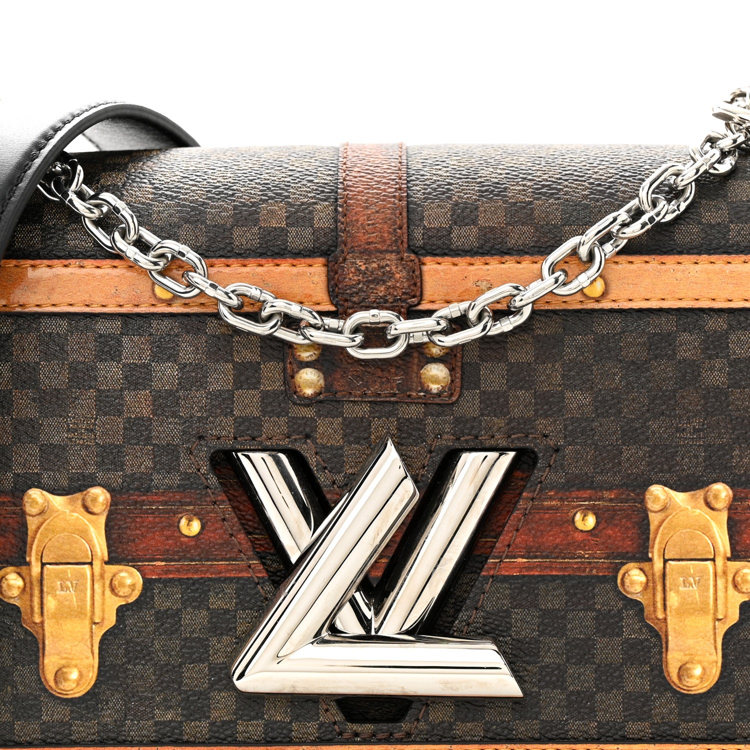 Louis Vuitton Transformed Damier Ebene Time Trunk Twist Shoulder Bag MM Black 7 of 10