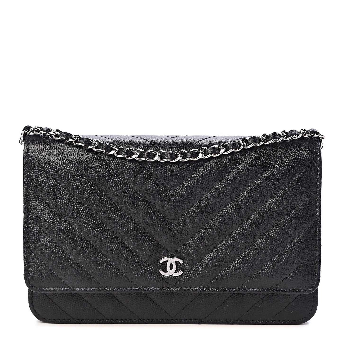 Caviar Chevron Quilted Wallet On Chain WOC Black