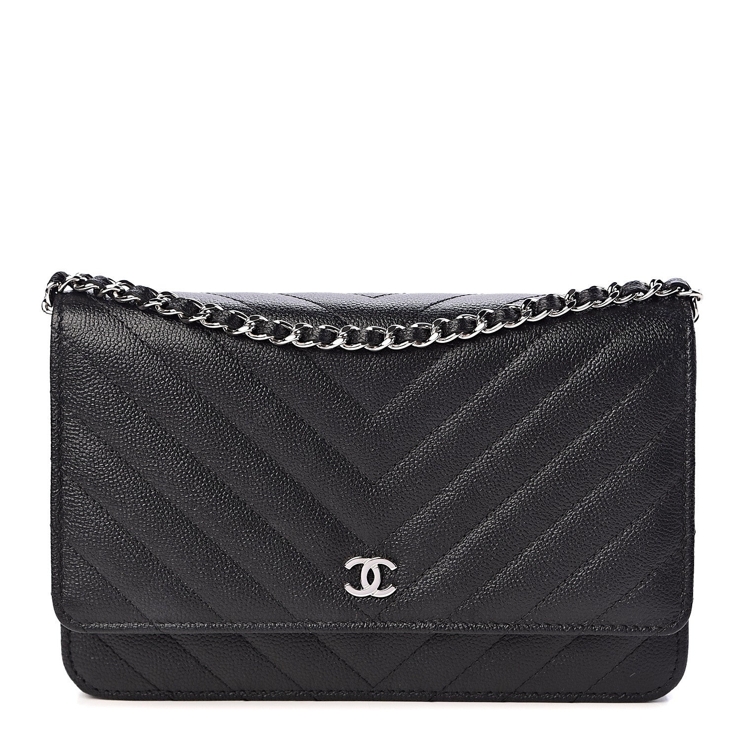 Chanel Caviar Chevron Quilted Wallet On Chain WOC Black 1 of 13
