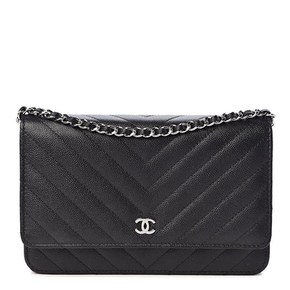 Chanel Caviar Chevron Quilted Wallet On Chain WOC Black 1 of 13