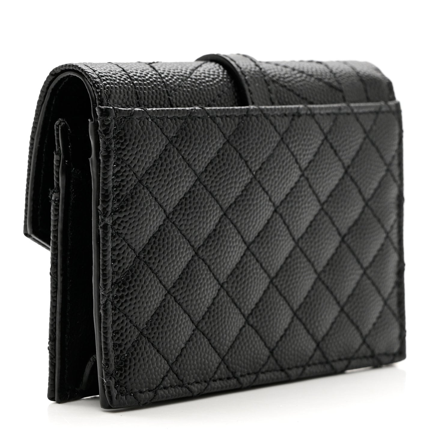 Grain De Poudre Mixed Matelasse Triquilt Monogram Compact Tri Fold Wallet Black