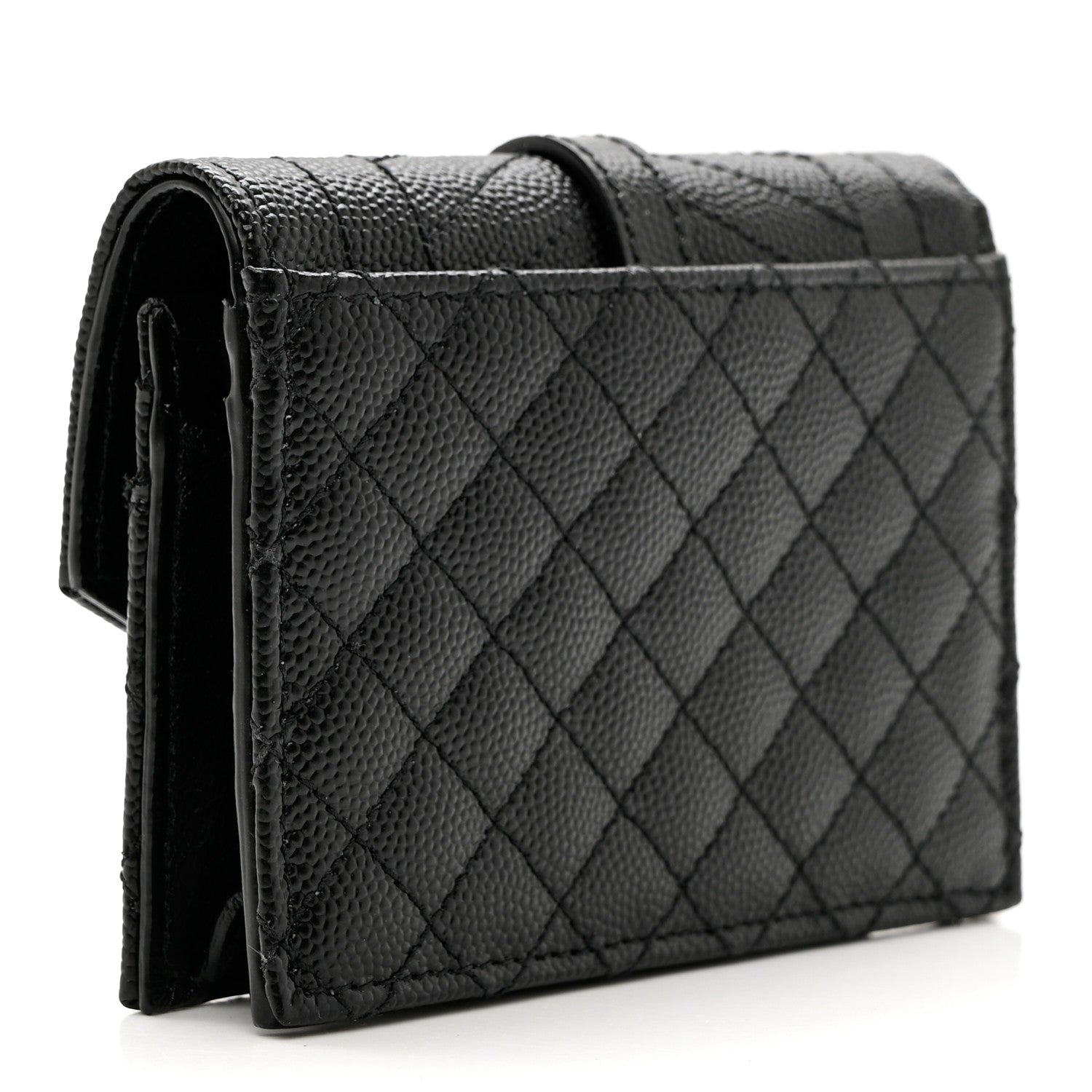 Saint Laurent Grain De Poudre Mixed Matelasse Triquilt Monogram Compact Tri Fold Wallet Black 3 of 6