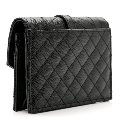 Saint Laurent Grain De Poudre Mixed Matelasse Triquilt Monogram Compact Tri Fold Wallet Black 3 of 6