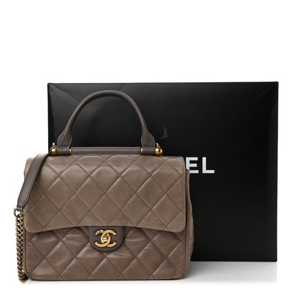 Chanel Glazed Calfskin Quilted Medium Gold Bar Top Handle Flap Dark Grey 20 of 20