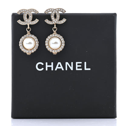 Chanel Crystal Pearl Pearls Coronation CC Drop Earrings Gold 5 of 5