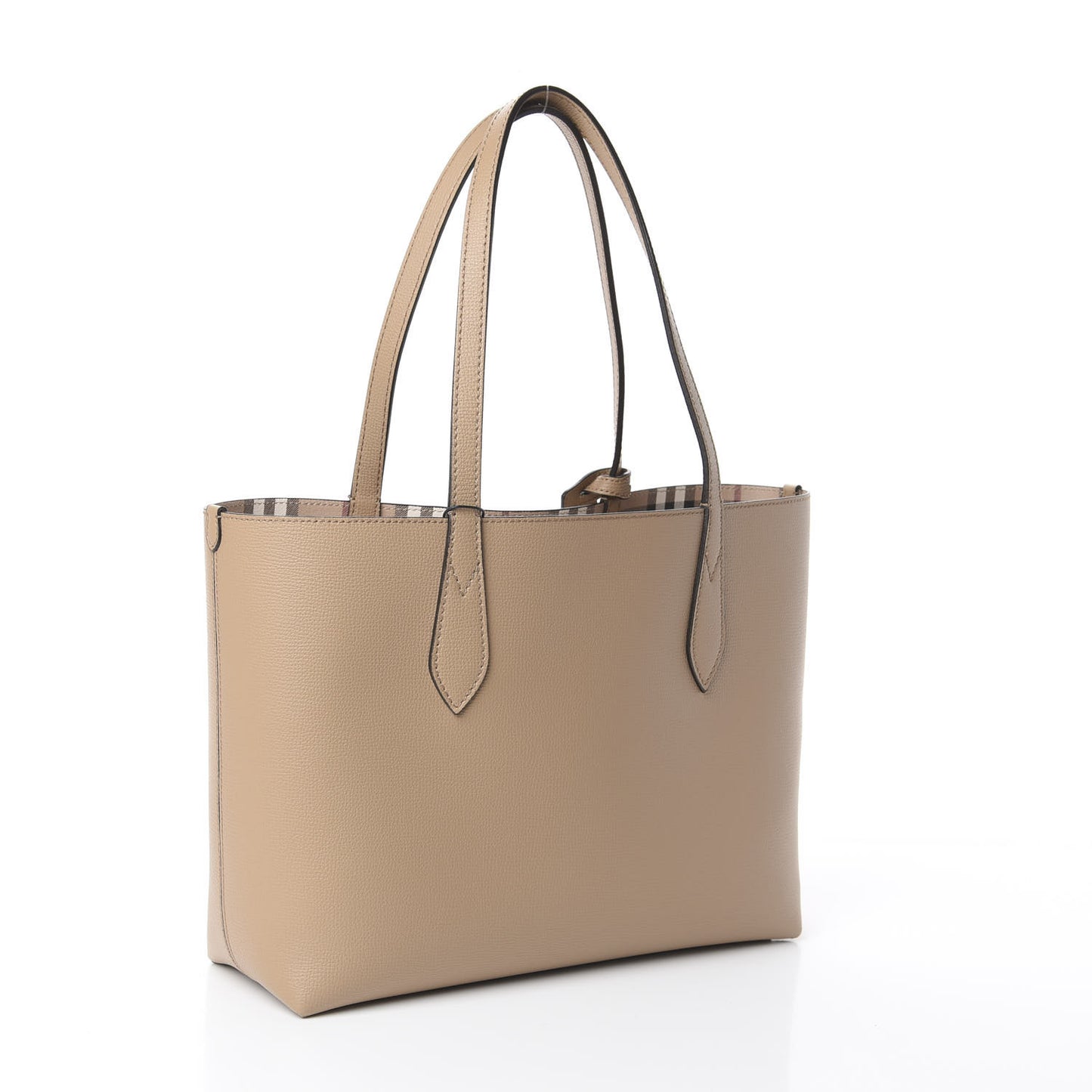 Grainy Calfskin Haymarket Check Small Reversible Tote Mid Camel