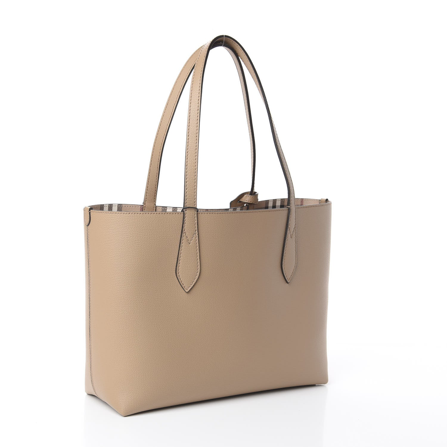 Burberry Grainy Calfskin Haymarket Check Small Reversible Tote Mid Camel 3 of 14
