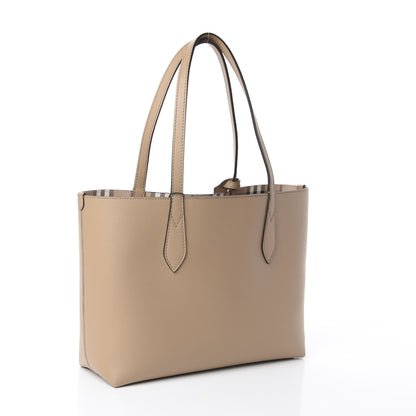 Burberry Grainy Calfskin Haymarket Check Small Reversible Tote Mid Camel 3 of 14