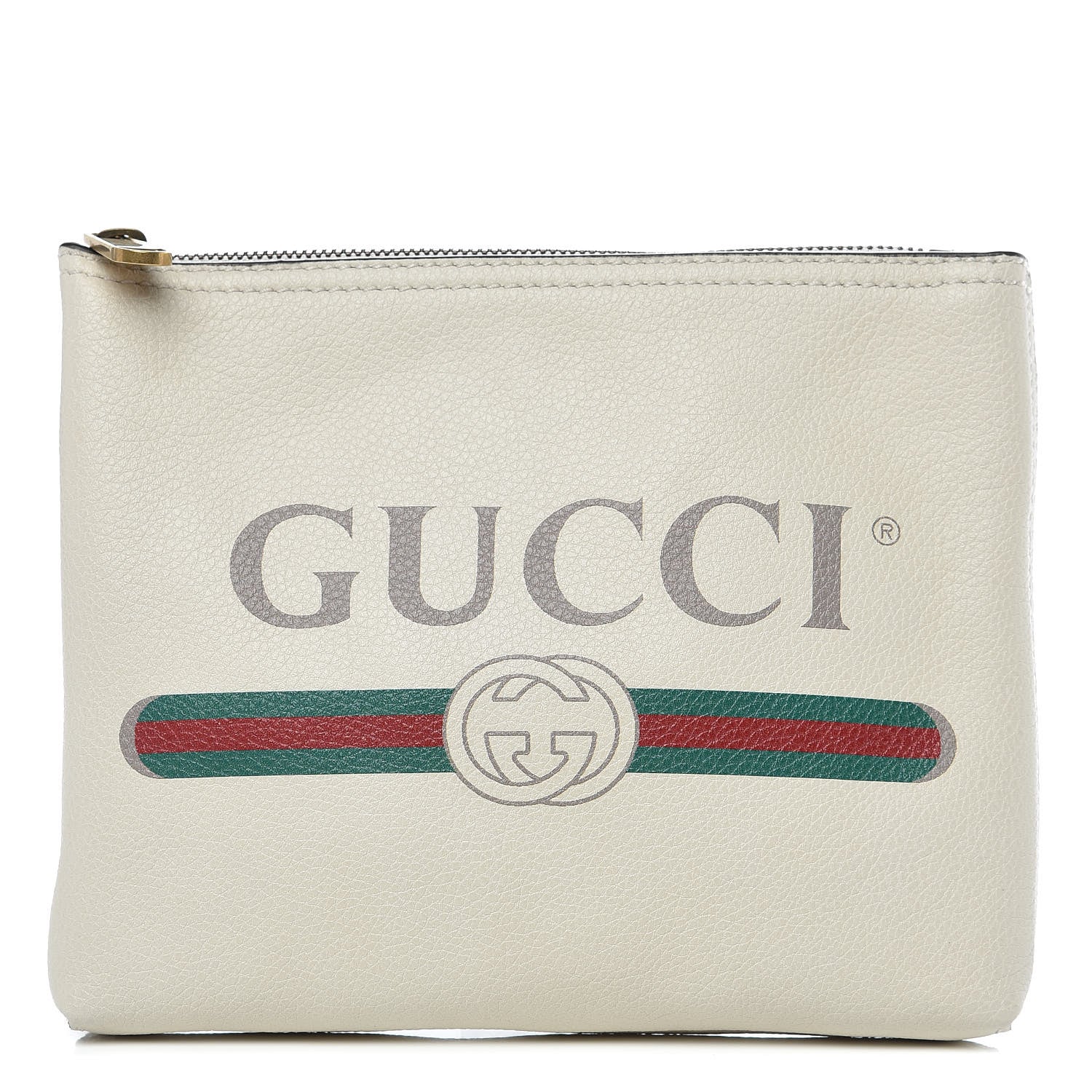 Gucci Pebbled Calfskin Medium Logo Portfolio Clutch White 1 of 9