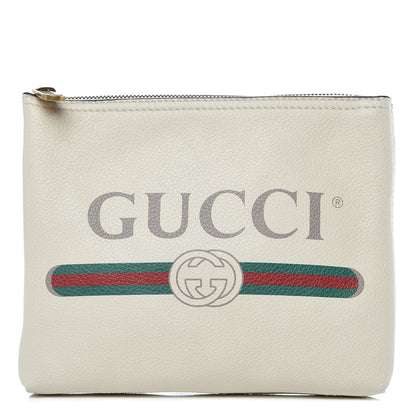Gucci Pebbled Calfskin Medium Logo Portfolio Clutch White 1 of 9