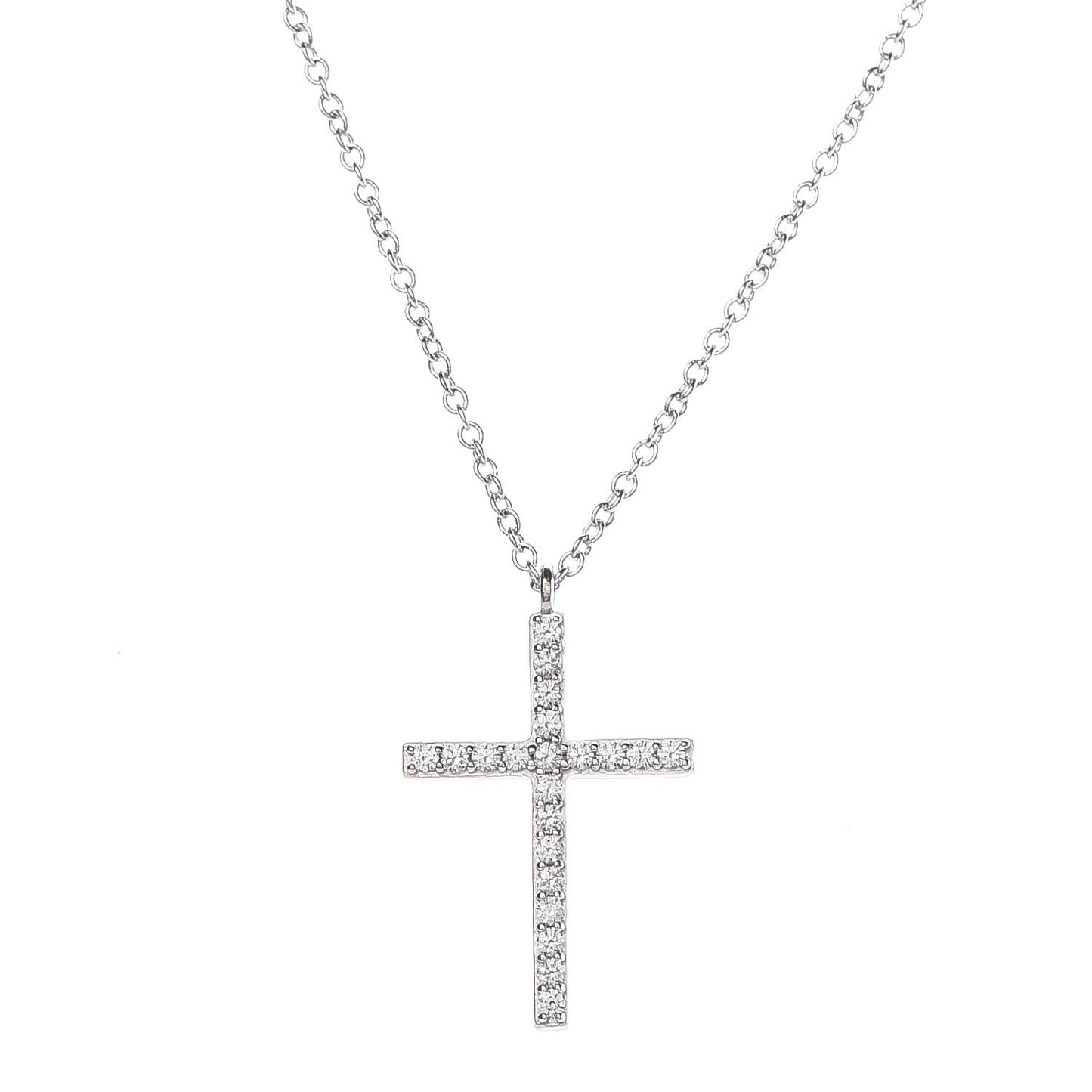 18K White Gold Diamond Medium Cross Pendant Necklace