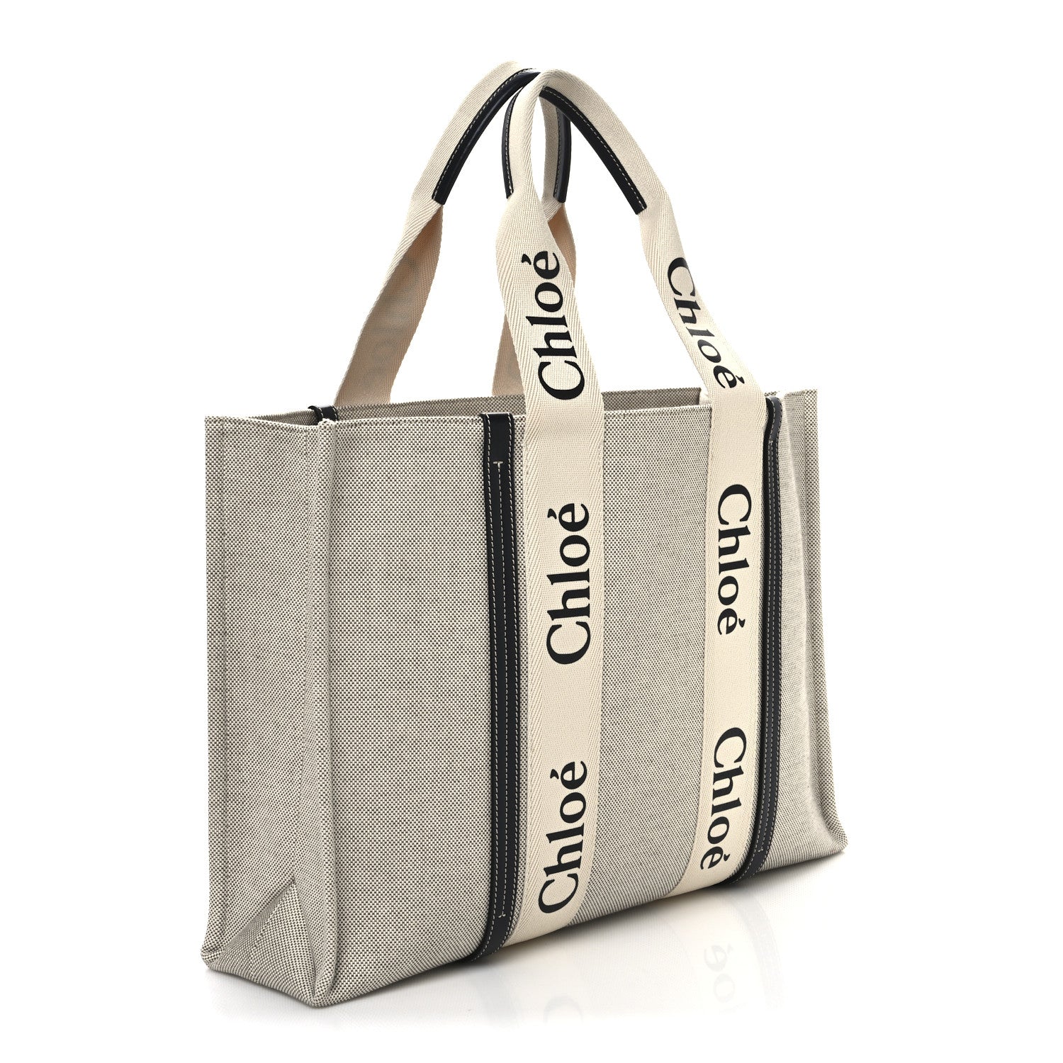 Chloe Cotton Calfskin Large Woody Ribbon Tote White Blue 3 of 10