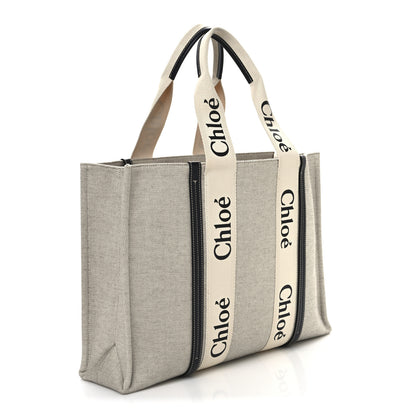 Chloe Cotton Calfskin Large Woody Ribbon Tote White Blue 3 of 10