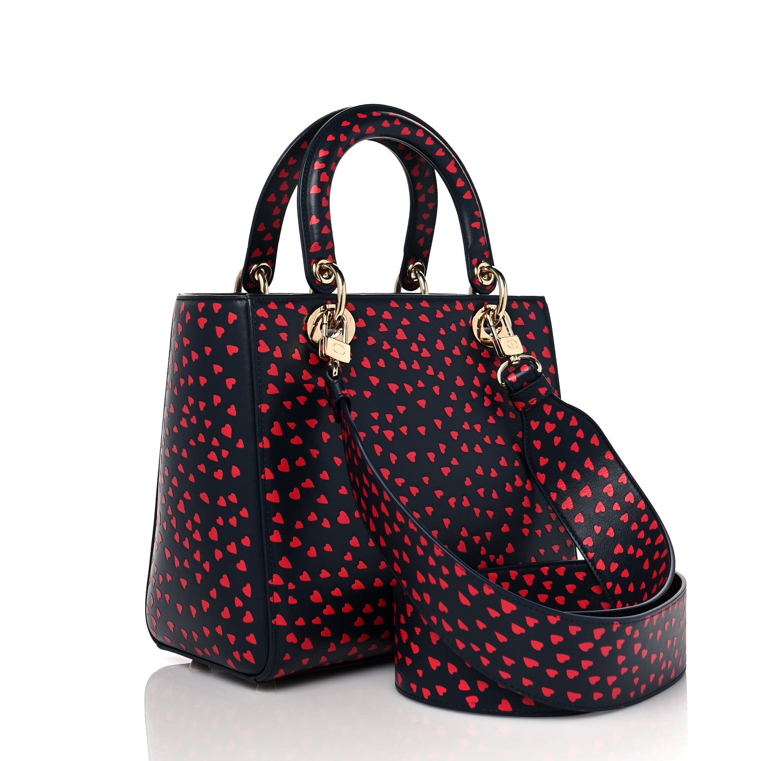 Christian Dior Calfskin I Love Paris Medium Lady Dior Navy Red 3 of 9
