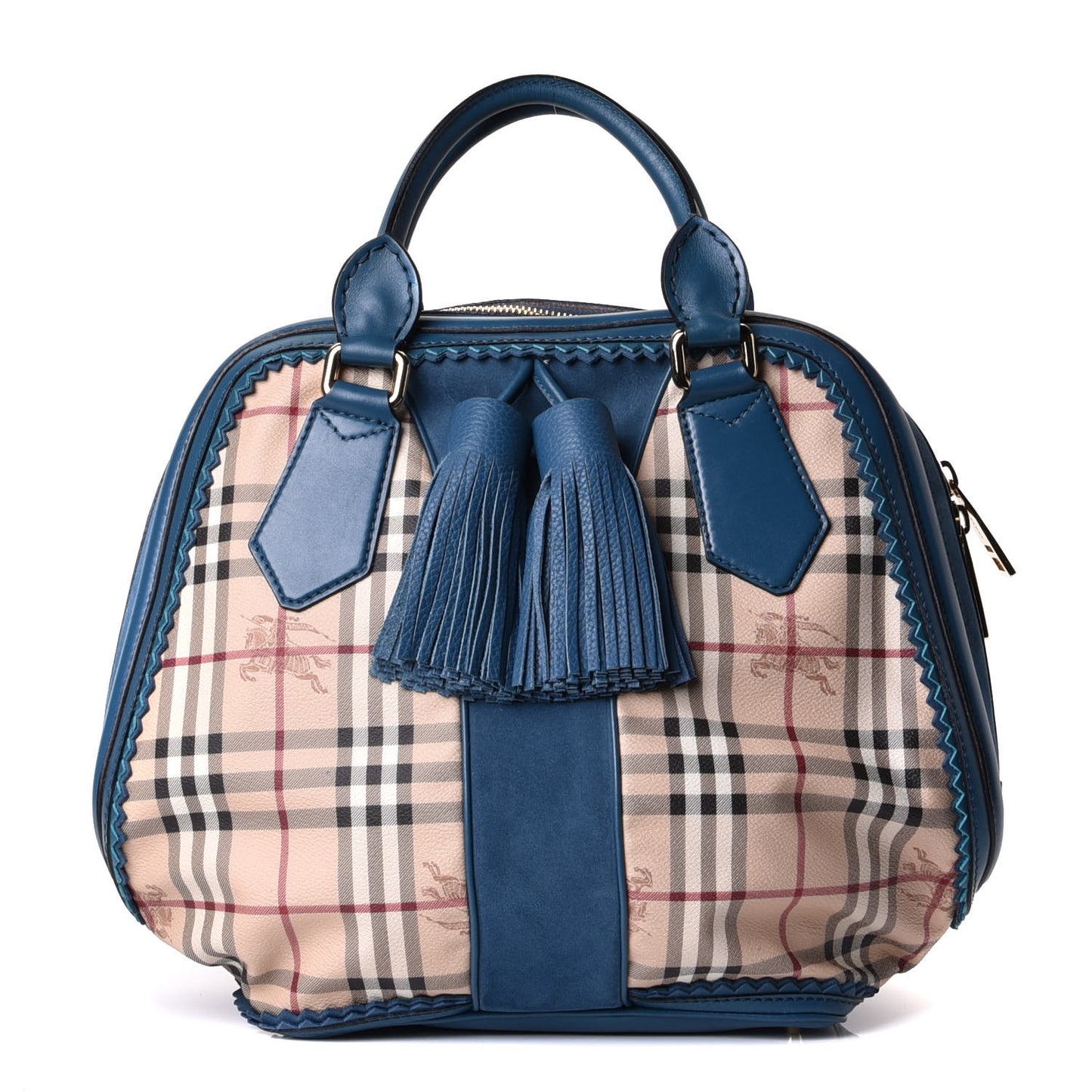 Haymarket Check Suede Prorsum Tassel Bowling Bag Blue