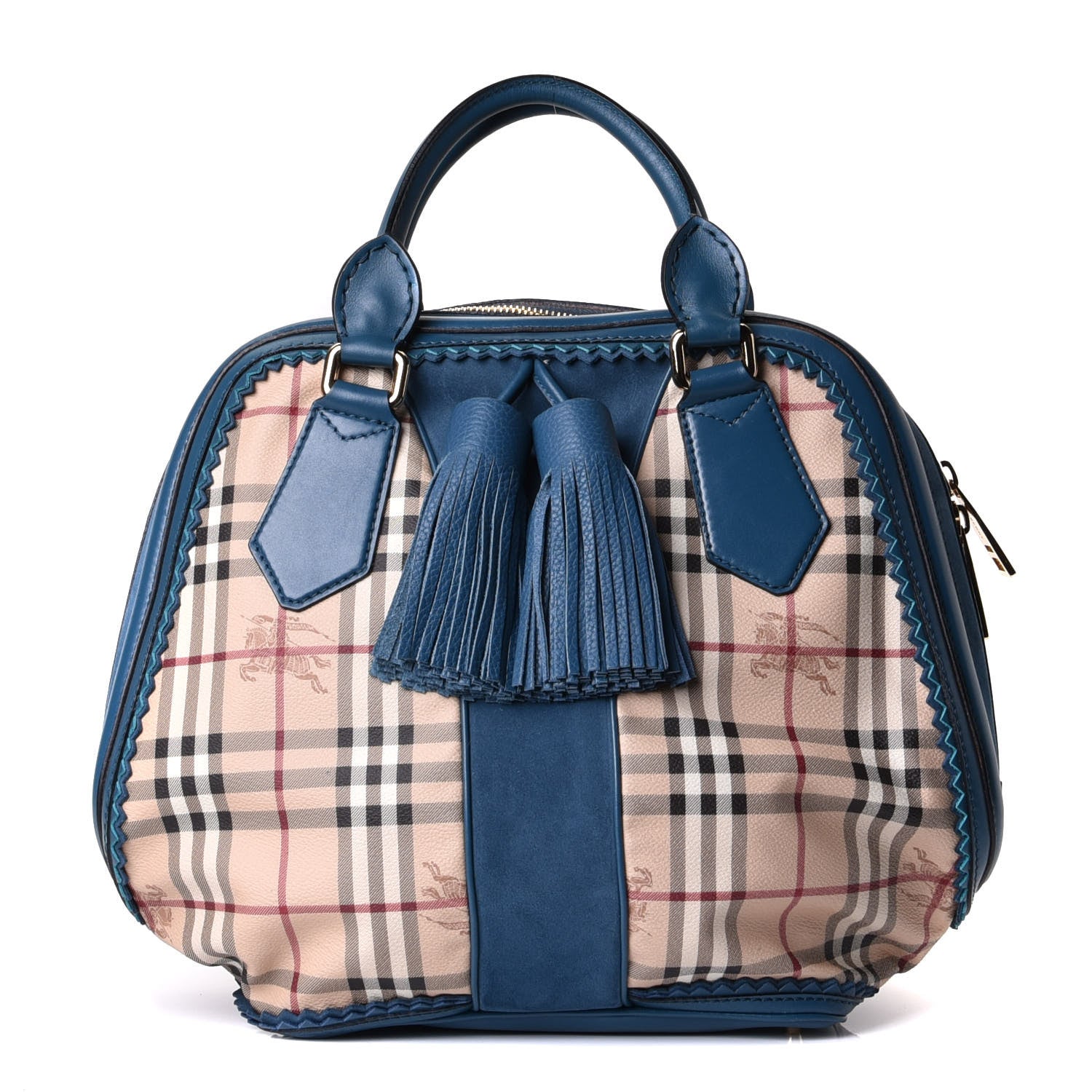 Burberry Haymarket Check Suede Prorsum Tassel Bowling Bag Blue 1 of 6