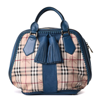 Burberry Haymarket Check Suede Prorsum Tassel Bowling Bag Blue 1 of 6