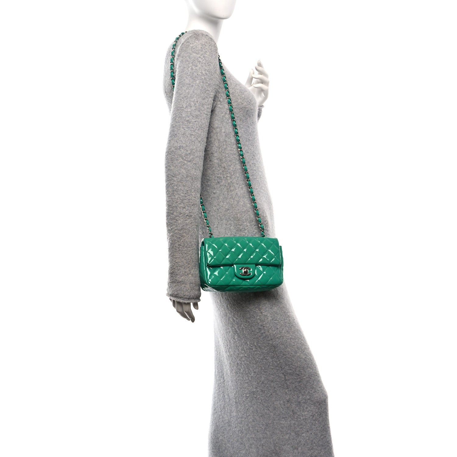 Chanel Patent Calfskin Quilted Mini Rectangular Flap Green 2 of 11