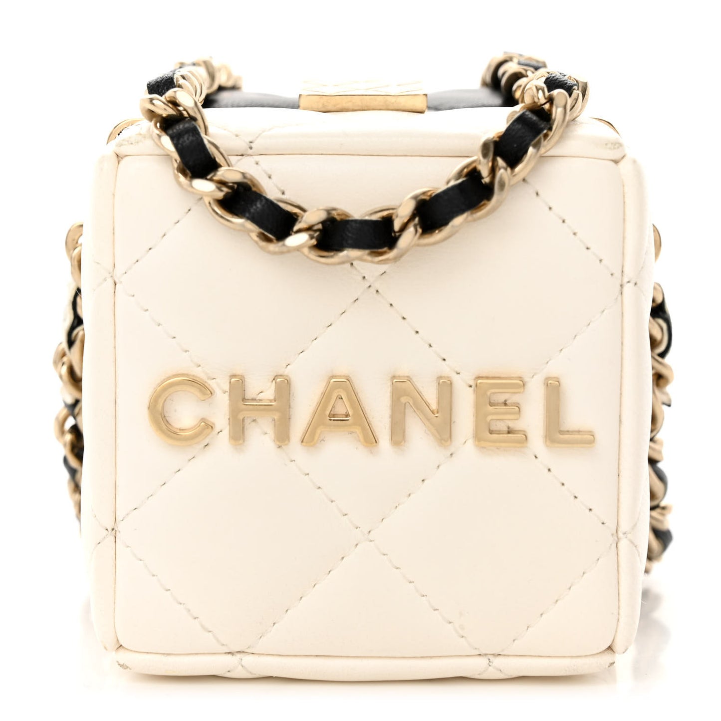 Lambskin Quilted Clutch With Chain Black White