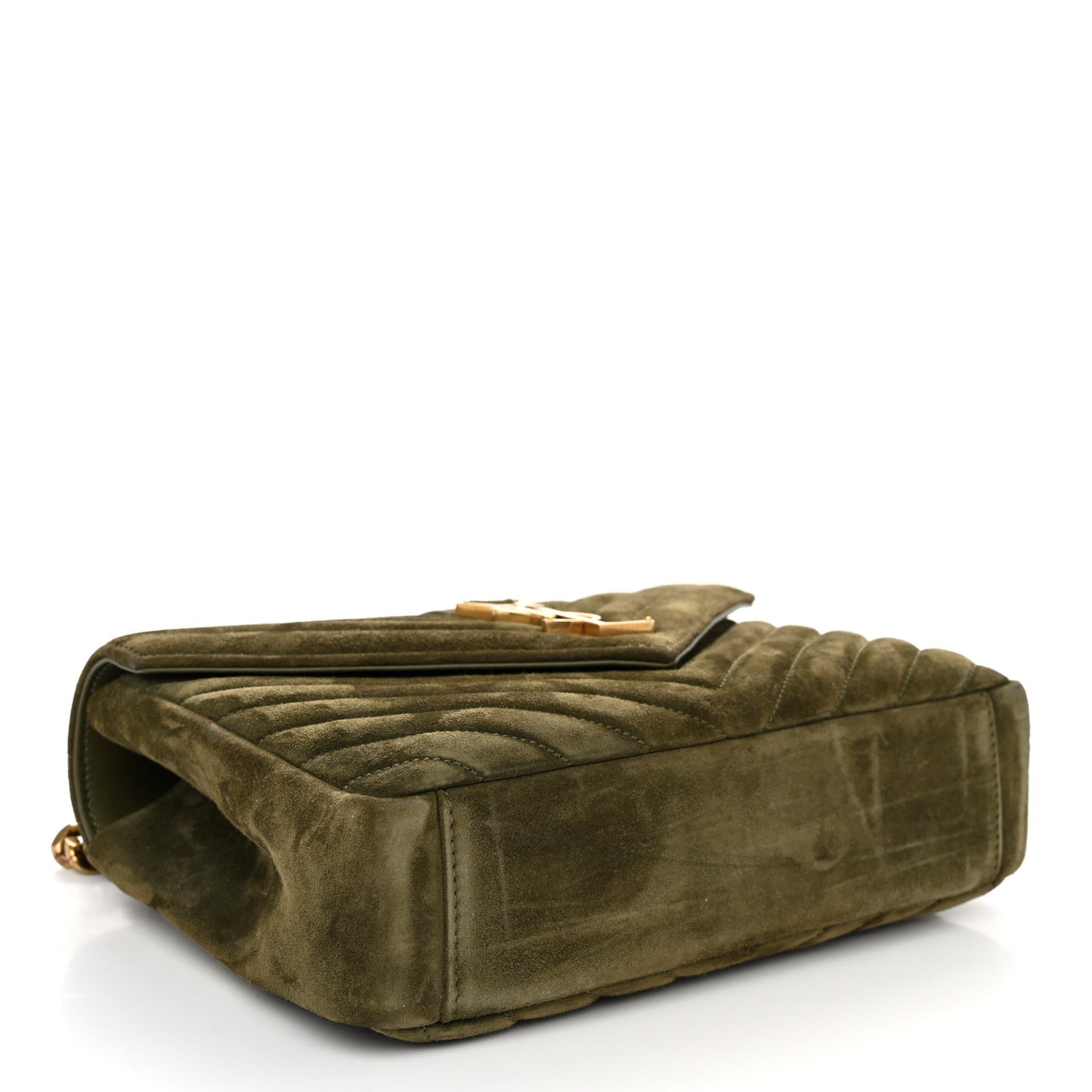 Suede Matelasse Chevron Monogram Medium College Bag Loden Green