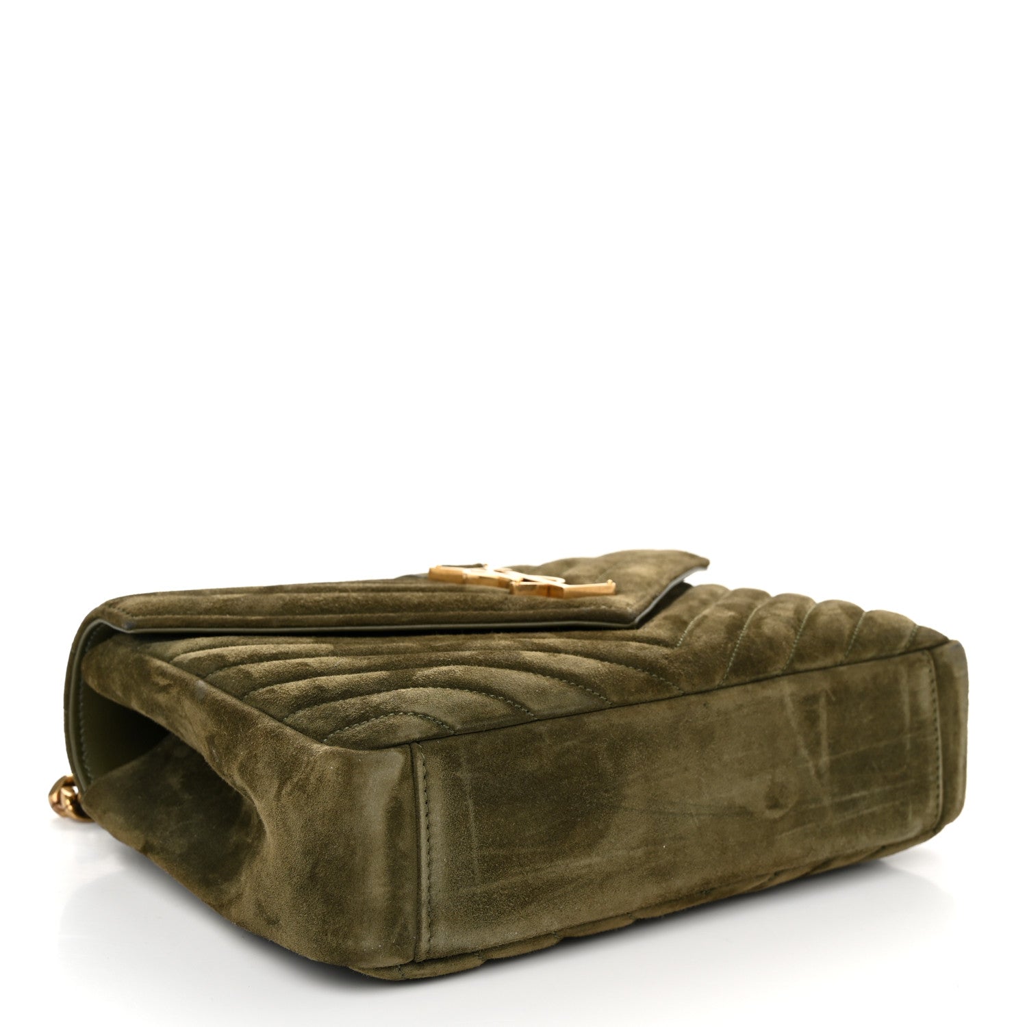 Saint Laurent Suede Matelasse Chevron Monogram Medium College Bag Loden Green 4 of 10