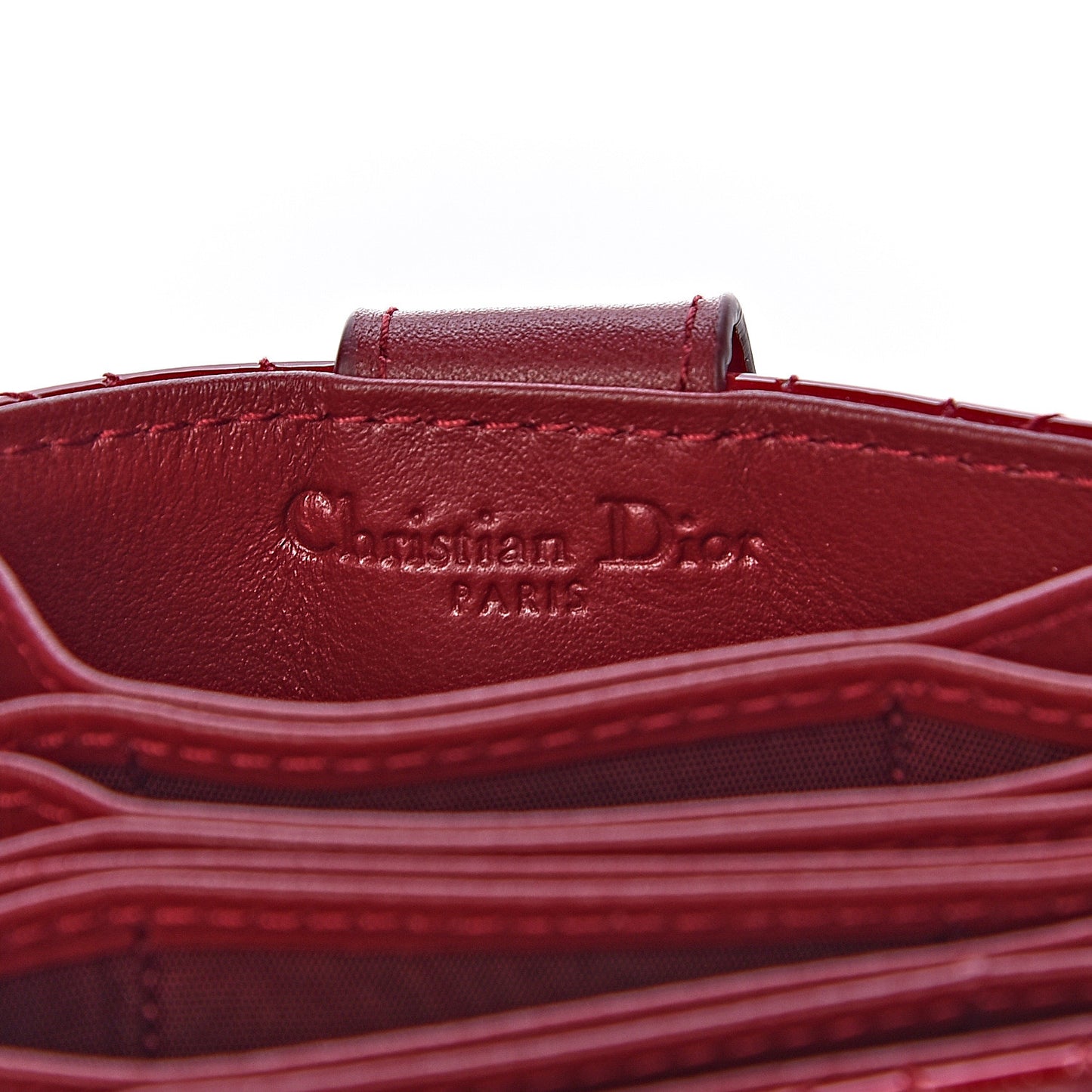 Patent Cannage Lady Dior 5-Gusset Card Holder Rouge Ceris