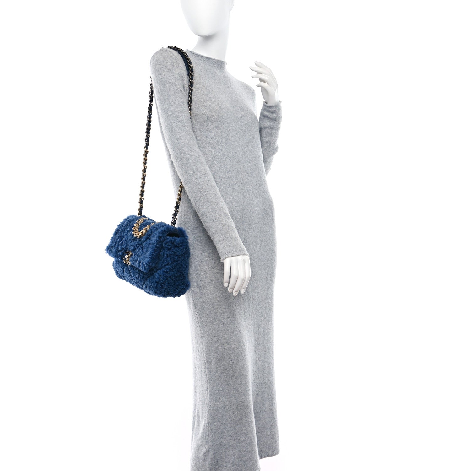 Chanel Shearling Sheepskin Medium Chanel 19 Flap Blue 2 of 10