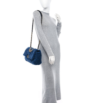 Chanel Shearling Sheepskin Medium Chanel 19 Flap Blue 2 of 10