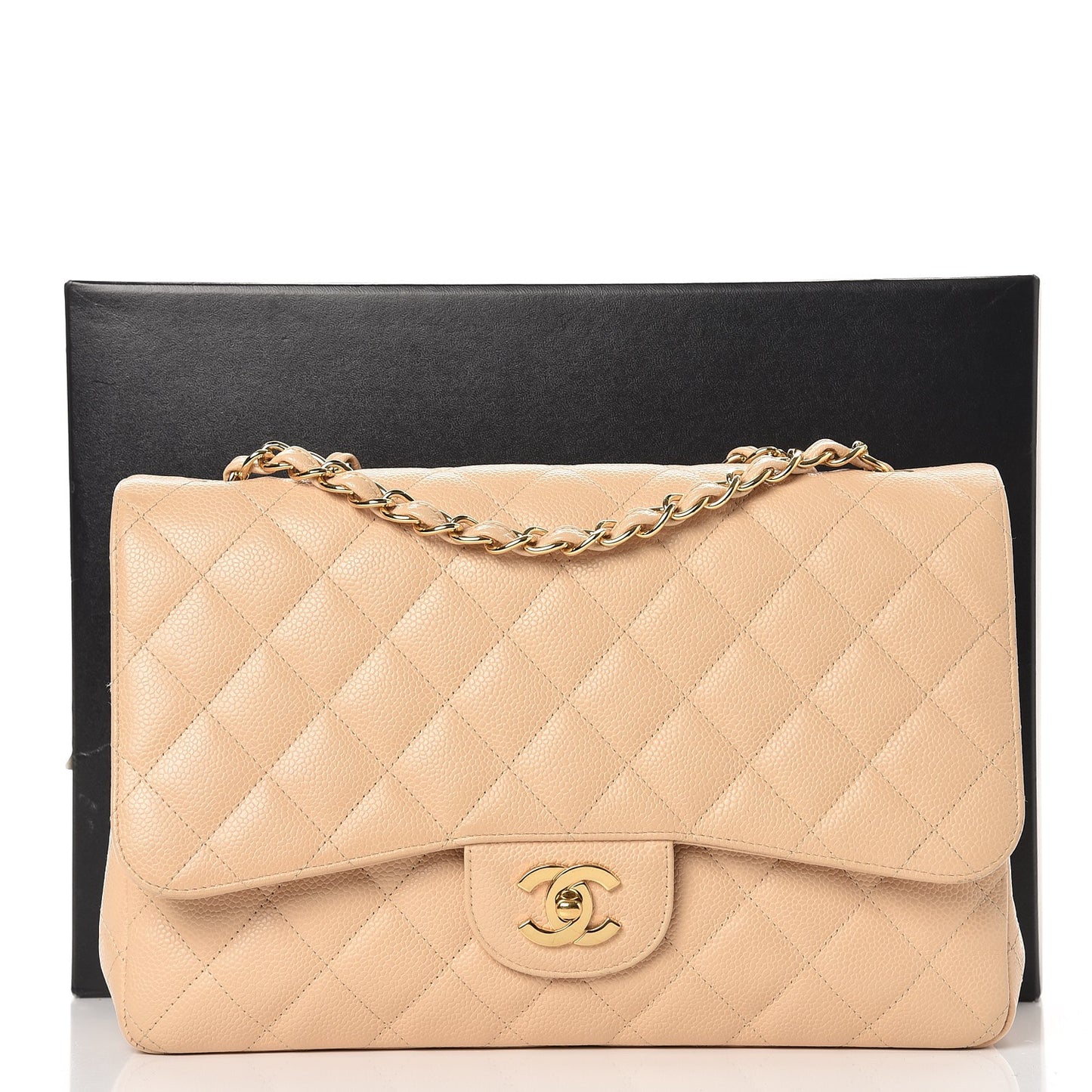 Caviar Quilted Jumbo Single Flap Beige Clair
